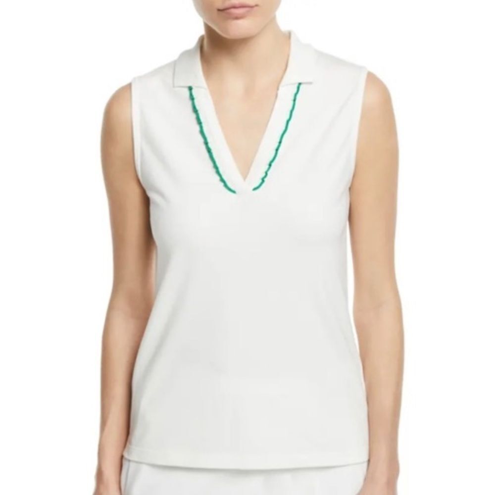 TORY SPORT Performance Pique Ruffle Sleeveless Polo L NWT